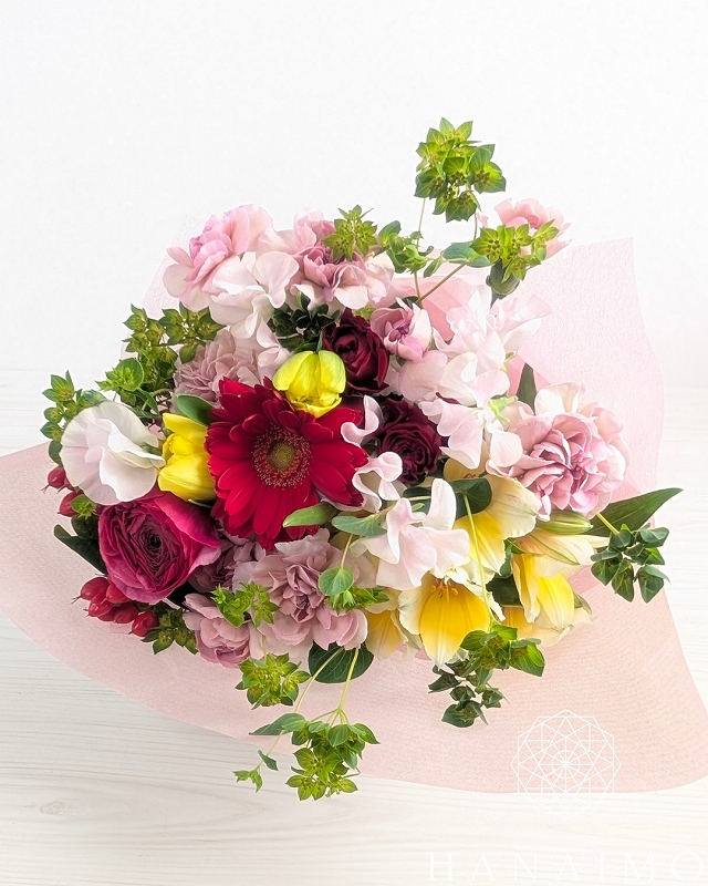 長寿祝いの花 テーマカラーのアレンジメント お届け実例