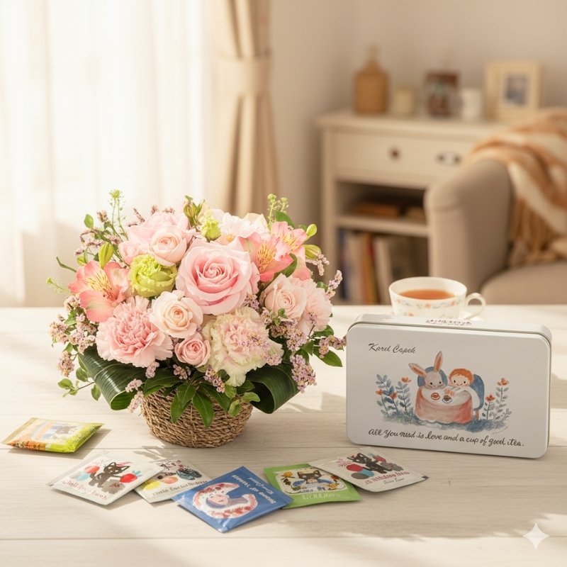 紅茶とお花のギフトセット｜カレルチャペックの紅茶と花を一緒に贈る