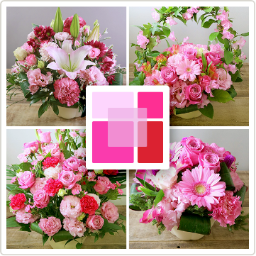 結婚祝いや記念日に贈る濃いピンクの花束・アレンジメント｜大人っぽく華やかな印象のルージュカラー