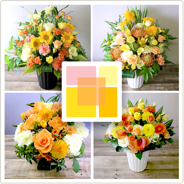 米寿祝いに人気の黄オレンジ「おひさま」｜明るく元気を届ける花束・アレンジメント