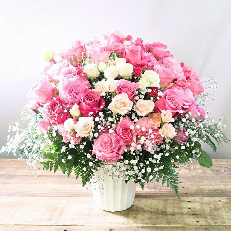 濃ピンクの花・プレゼント・ボリューム感◎】アレンジメント「ルージュ