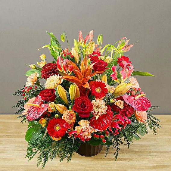 落成祝いの花・竣工祝いの花。会社・取引先に贈るお祝い花・お祝いアレンジメント フラワーギフト
