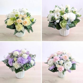 命日のお供え花・お悔やみアレンジメント。家族や友人の命日・祥月命日に贈る花、お供え用のアレンジメント