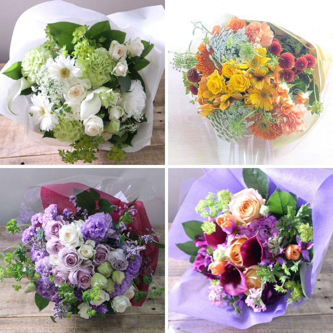 お祝いに贈る花束、おしゃれな花束、誕生日ブーケ、誕生日に贈るフラワーギフト
