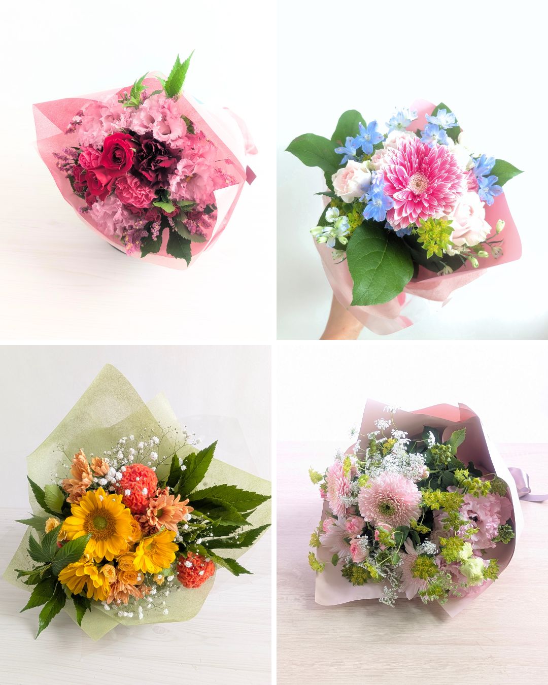 誕生日お祝い、結婚記念日、送別会、発表会に贈る花束のギフト。