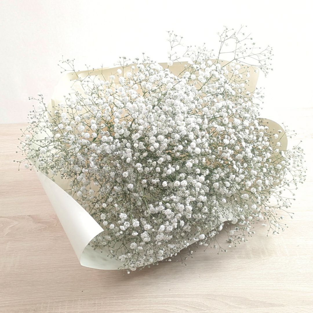 カスミソウの花束、ブーケの贈りもの。カスミソウの花束は「無垢」。