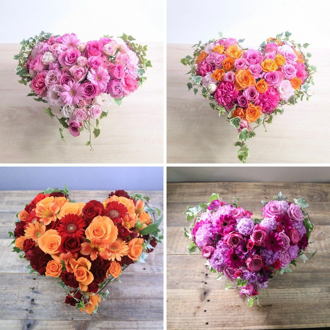 生花で贈るハート型アレンジメント。送って喜ばれるお花のギフト、フラワーギフト