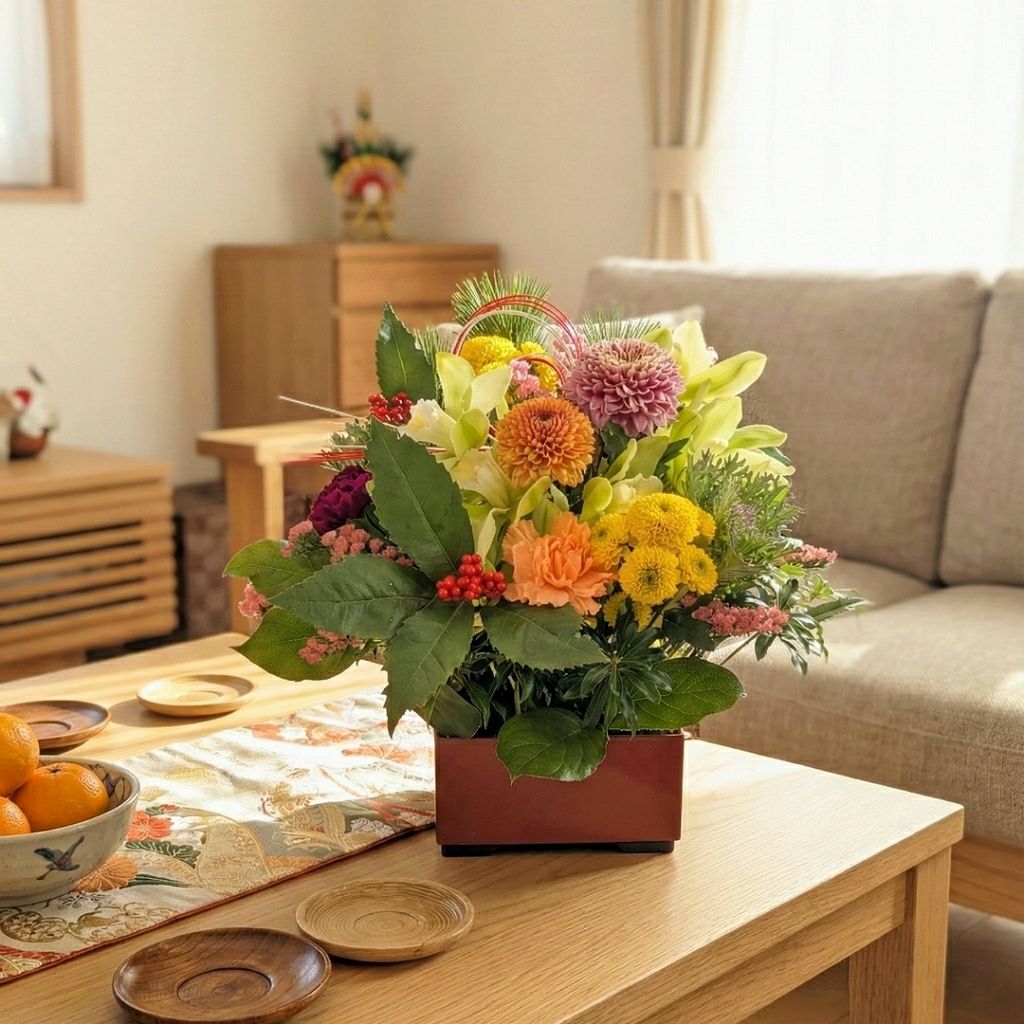 お正月の花　正月アレンジ　新年のお花　お正月アレンジメント
