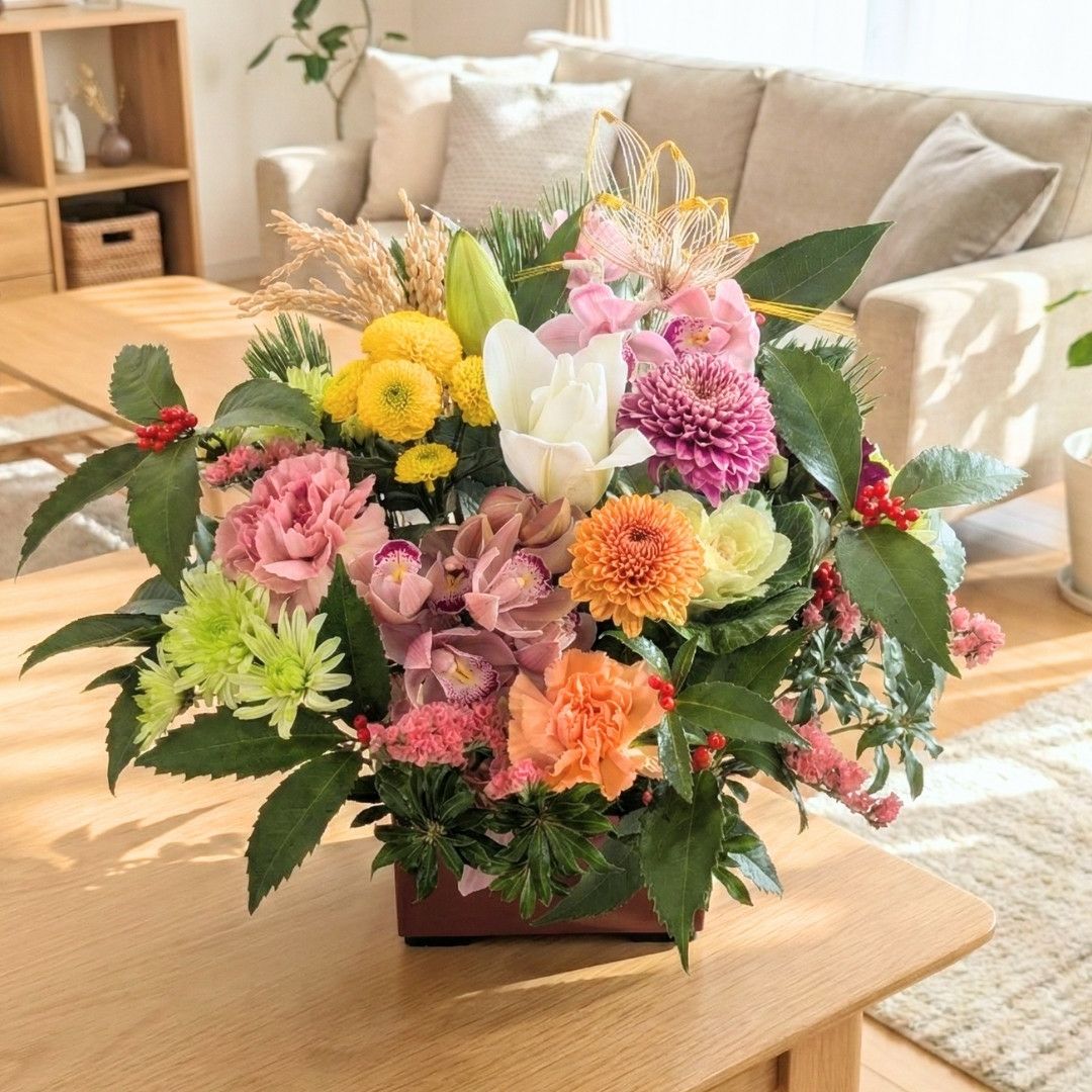 お正月の花　正月アレンジ　新年のお花　お正月アレンジメント