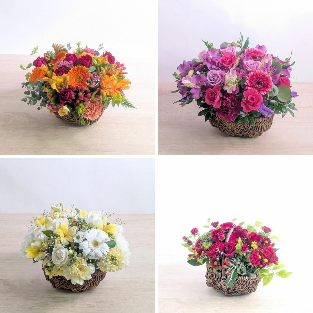 開店祝いに贈るお花のバスケット・オープン祝いの生花アレンジメント