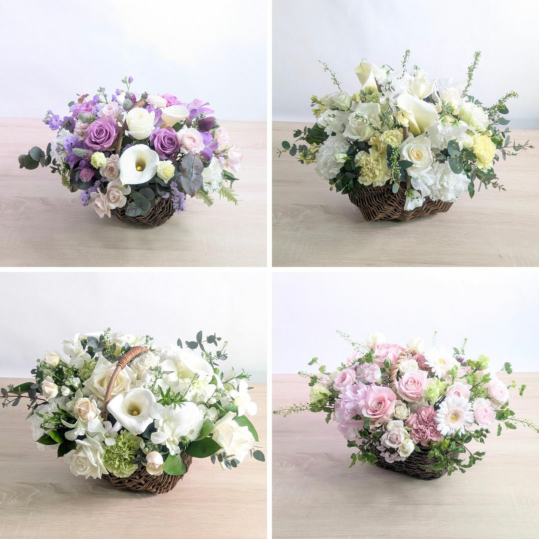 開店祝いに贈るお花のバスケット・オープン祝いの生花アレンジメント