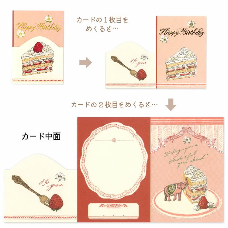 【お花と贈る】いのうえ彩　グリーティングカード　ショートケーキ（誕生日）