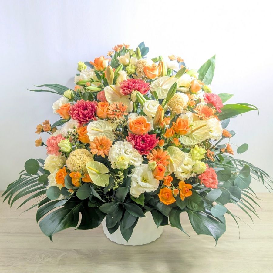  80歳 傘寿祝いの花｜誕生日プレゼントに｜父・おじいちゃん・男性におすすめ｜アレンジメント「おひさま」華やか3Lサイズ