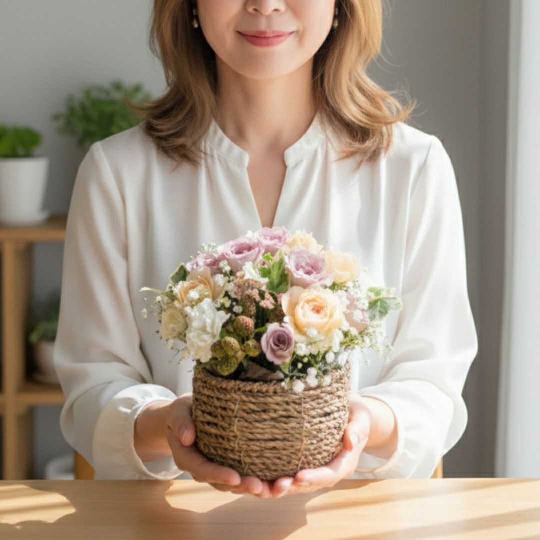 おしゃれに贈る｜おまかせ アレンジメント「Smile（スマイル）」  | 東京花屋｜お花のプレゼント・お花ギフト 通販｜フラワーギフト 花以想（はないも）