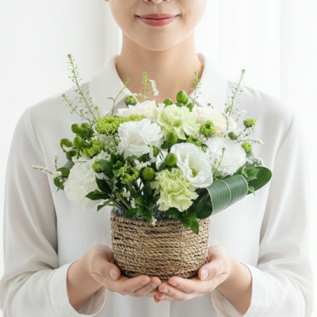 急なお供えにも。命日、49日、一周忌、三回忌、七回忌のお花。お供えのアレンジメント