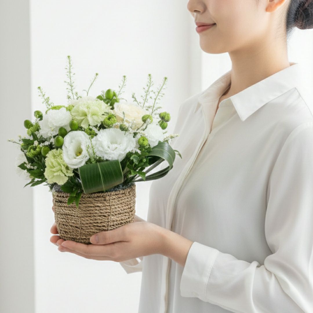 急なお供えにも。命日、49日、一周忌、三回忌、七回忌のお花。お供えのアレンジメント