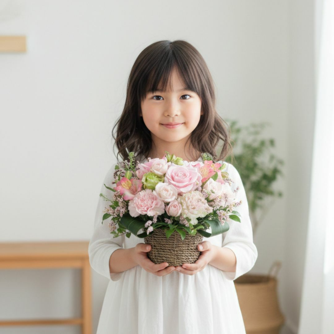【かわいい紅茶とお花ギフト】 お花のバスケットS with カレルチャペック紅茶セット「サンクス」(ティーバッグ10p)